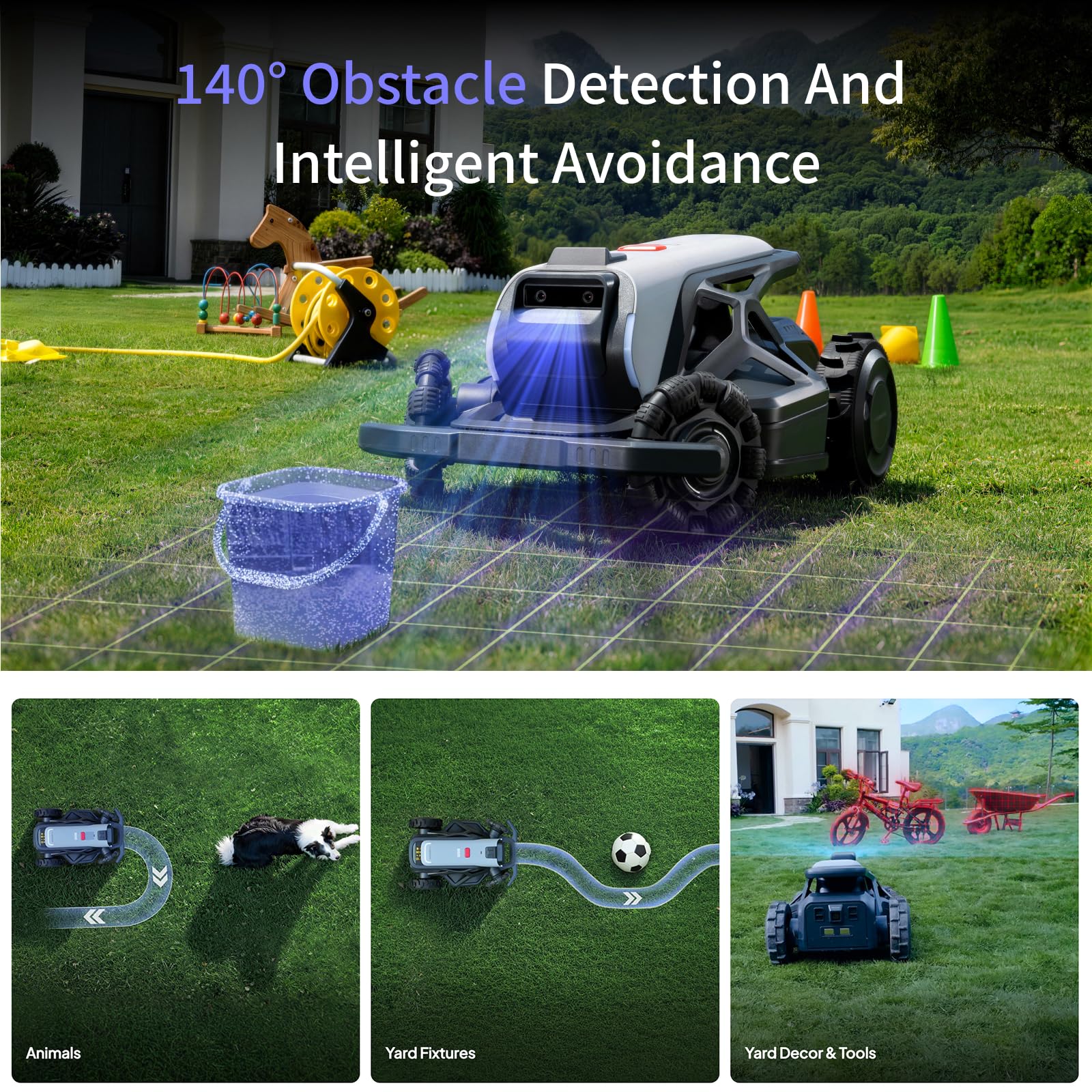 TRON SE Mähroboter ohne Begrenzungskabel Optimaler 1500㎡, NRTK+Vision-Navigation, Kein Signalabbruch, 140° KI-Hindernisvermeidung, Auto-Mehrzonen-Kartierung,Keine Antenne,IPX6,10Ah-Akku