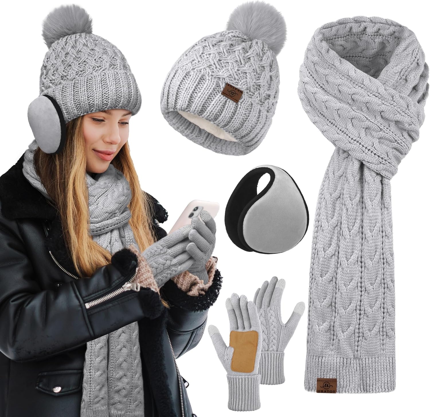 Winter Warmth: URATOT 4-in-1 Beanie, Scarf, Gloves & Ear Warmers