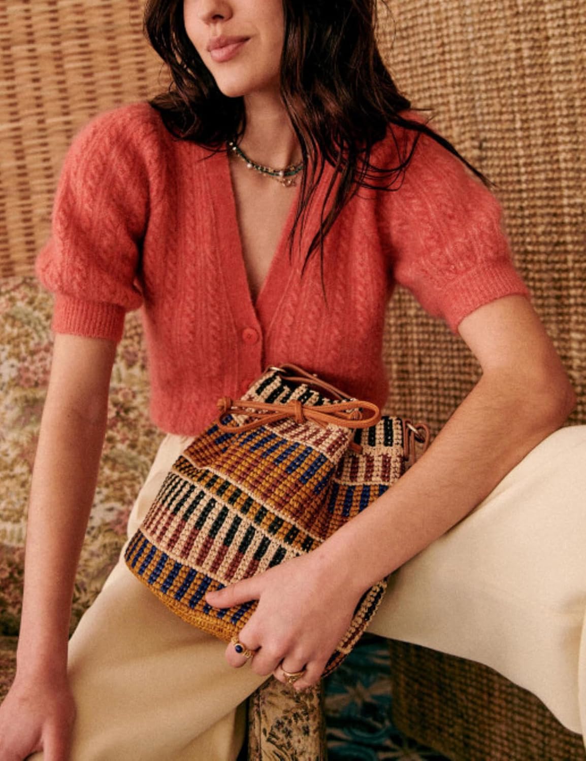 Bianstore Women's Puff Short Sleeve Sweater Casual V Neck Cardigan Tops Ribbed Knit Button Down Shirts(RustOrange-S) - Image 2