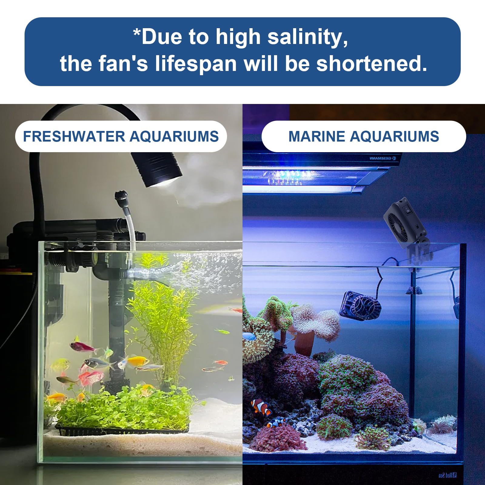 efuturetime Ventilador de Acuario, 6W, 5 Velocidades Ajustables, Bajo Ruido, Ventilador de Acuario de Pinza con Temporizador para Acuario de 50cm, 2 Ventilador