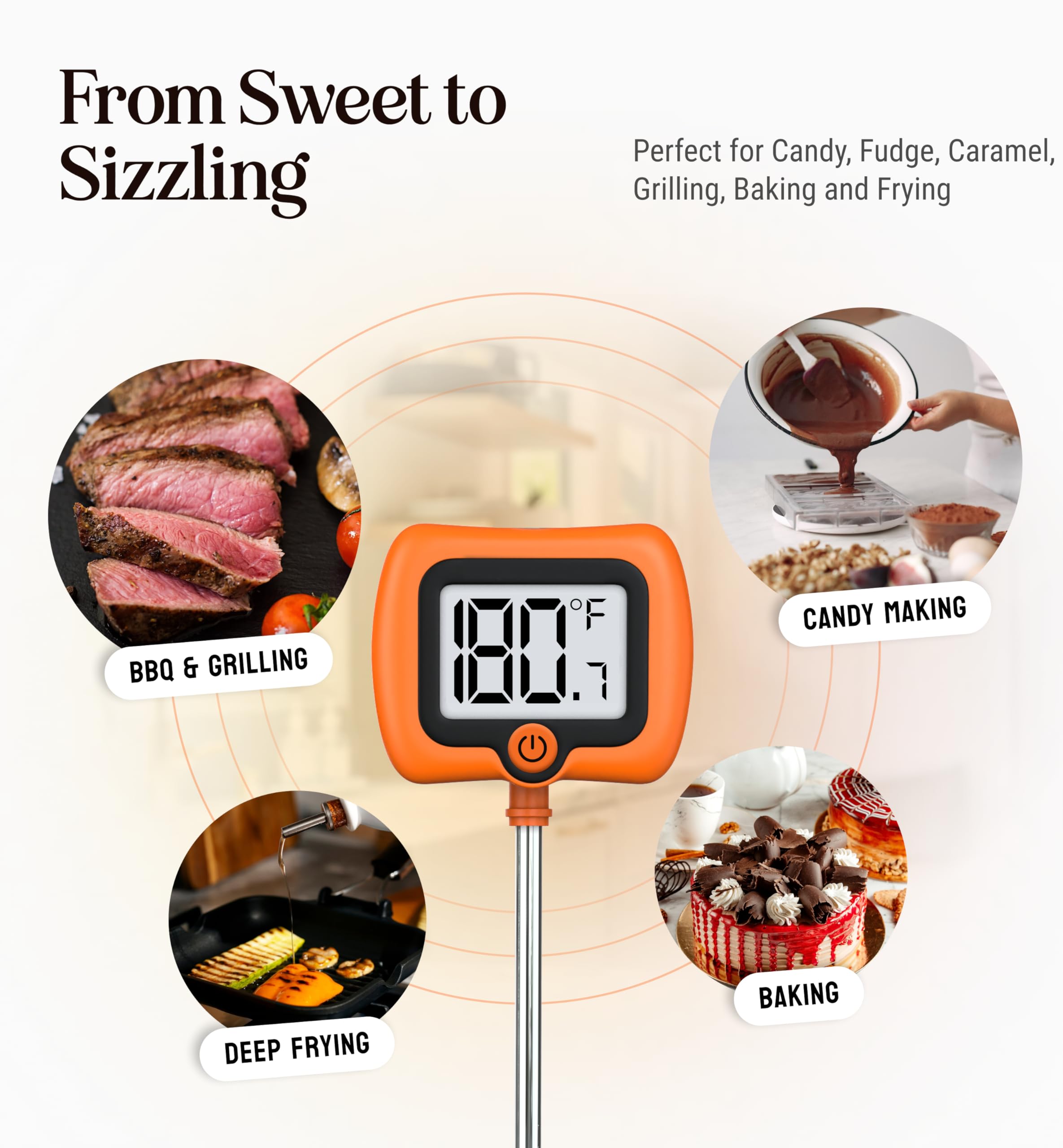 Termómetro de caramelo con clip para olla, termómetro analógico de carne de lectura instantánea con LCD, termómetro de aceite de cocina, termómetro de freír para caramelo, jarabe de arce, grasa,