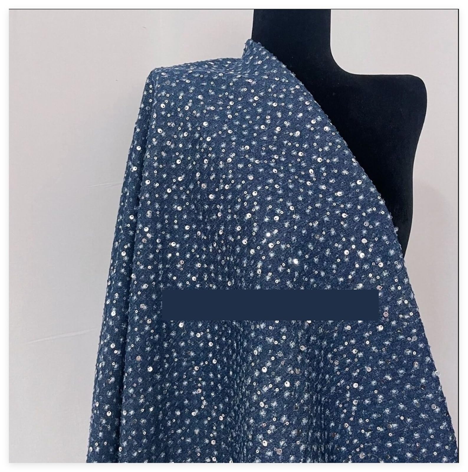 Tessuto denim lavato con ricamo di paillettes squisito 1M for cappotti, camicie, pantaloni, borse, cucito a mano fai da te, tessuti(WHITE)