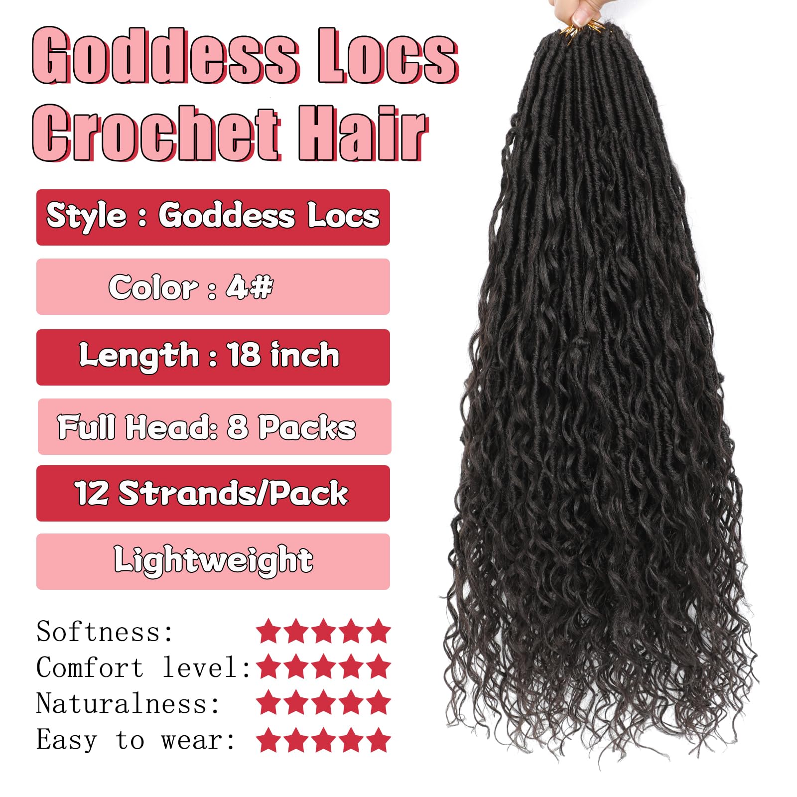 XIIMENALU Boho Faux Locs Crochet Hair 8 Packs Goddess Soft Locs with Curly Ends Pre-Looped Bohemian River Locs Crochet Hair Extensions for Black Women (4# - Image 2