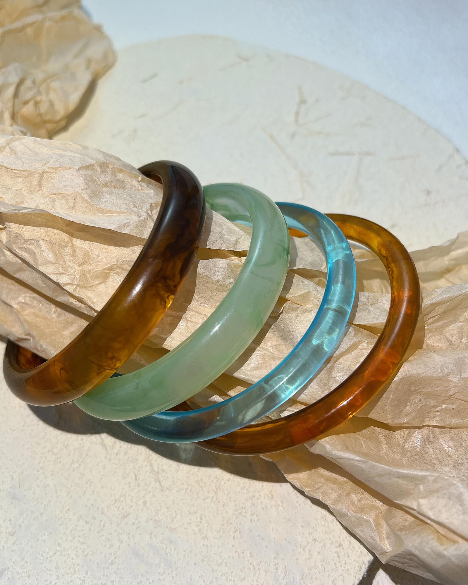 ÌF ME Acrylic Bangles Bohemian Bracelets for Women, Maillard Vintage Acrylic Resin Chunky Bangles Bracelets Fashions Thick Statement bangle Set view 2