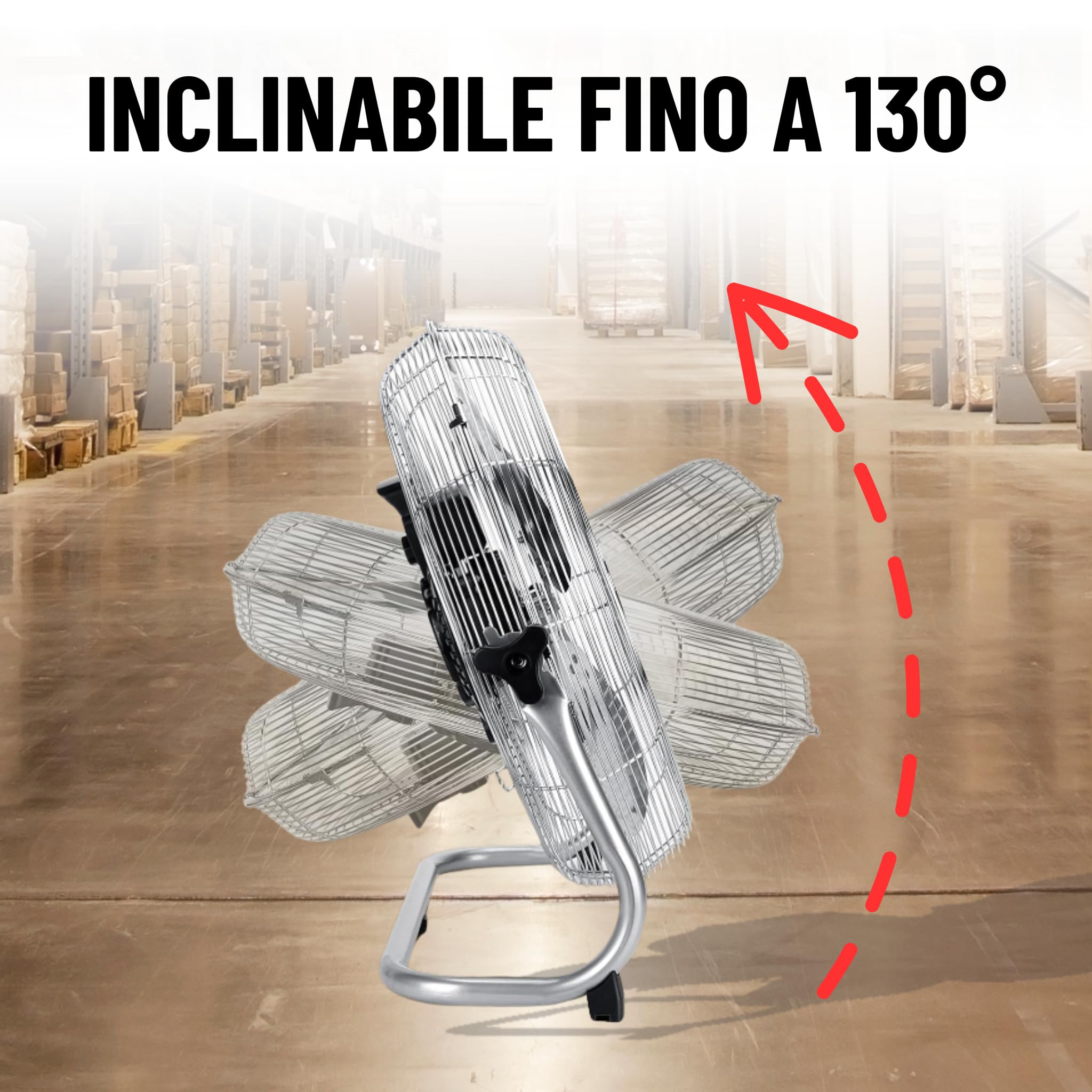 Ventilatore da Terra 100 Watt Inclinabile 3 Velocità da Pavimento in Metallo Alta Resistenza da Ufficio, Industriale, Casa (Nero)