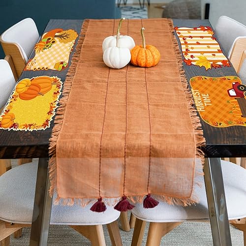 Miniatura 7 de MCEAST Juego de 6 manteles individuales de plástico de Acción de Gracias para comedor, diseño de hojas de arce, calabaza, duende y pavo, para