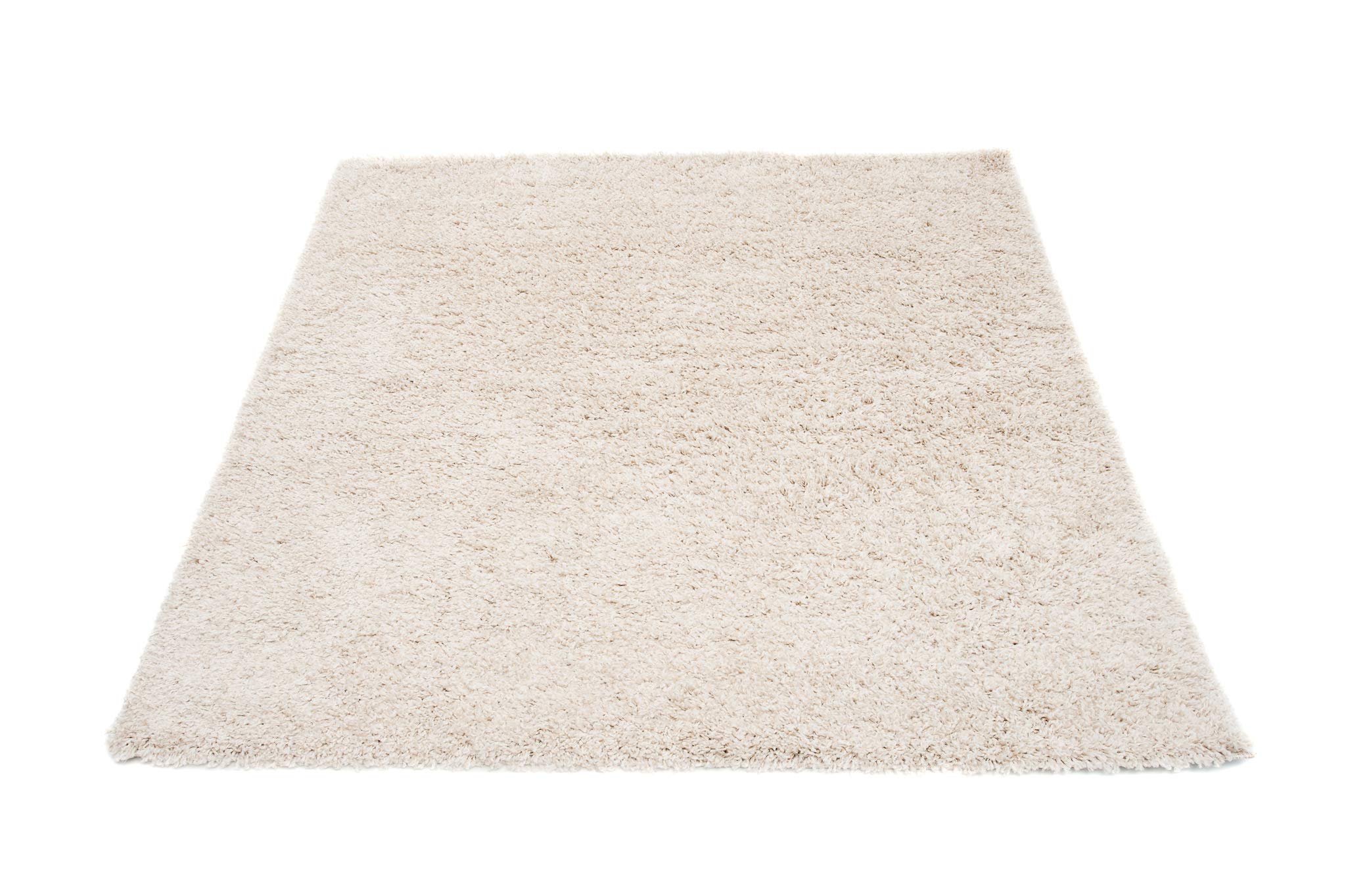 TAPISO Essence Carré Tapis Shaggy Poils Longs Moderne Beige Uni Tapis Salon Chambre Adulte Enfant Descente de Lit Moelleux Super Soft Epais Oeko-TEX 200 x 200 cm