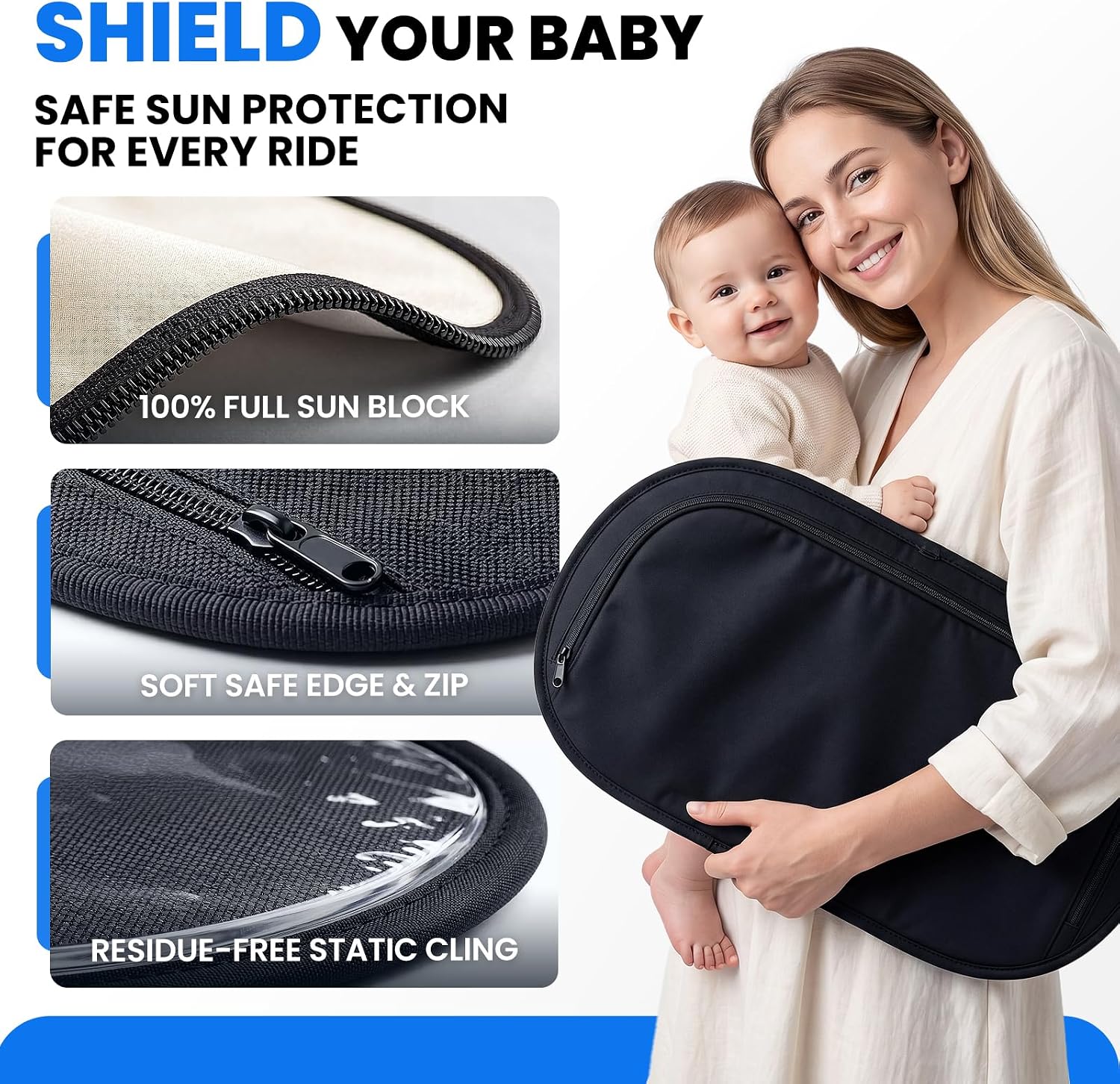 Nmoiss Car Window Shade CQ02, [Enjoy Sun Protection & Driving Safety] Suitable for All Vehicles, Front and Rear Side Windows, Sun Blocker for Baby