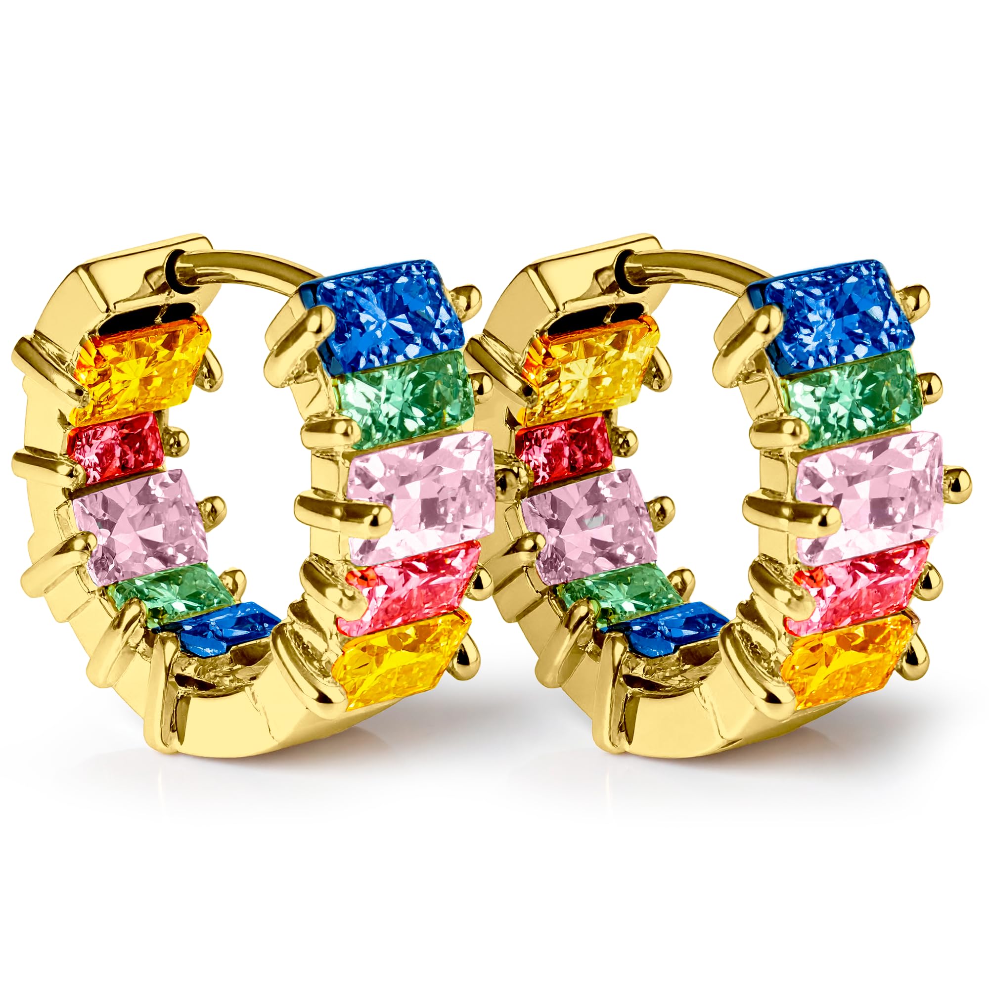 Aleah IP Jewelry – Aretes Arracada Dorados con Zirconias de Colores • Acero Inoxidable Chapado Oro 18K • Hipoalergénicos • Regalo para Mujer