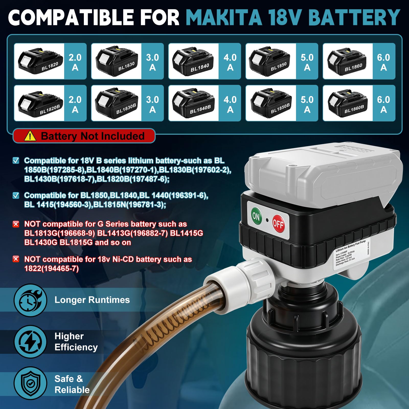 Pompe à carburant sans fil pour Makita 18V (sans batterie) (Auto)
