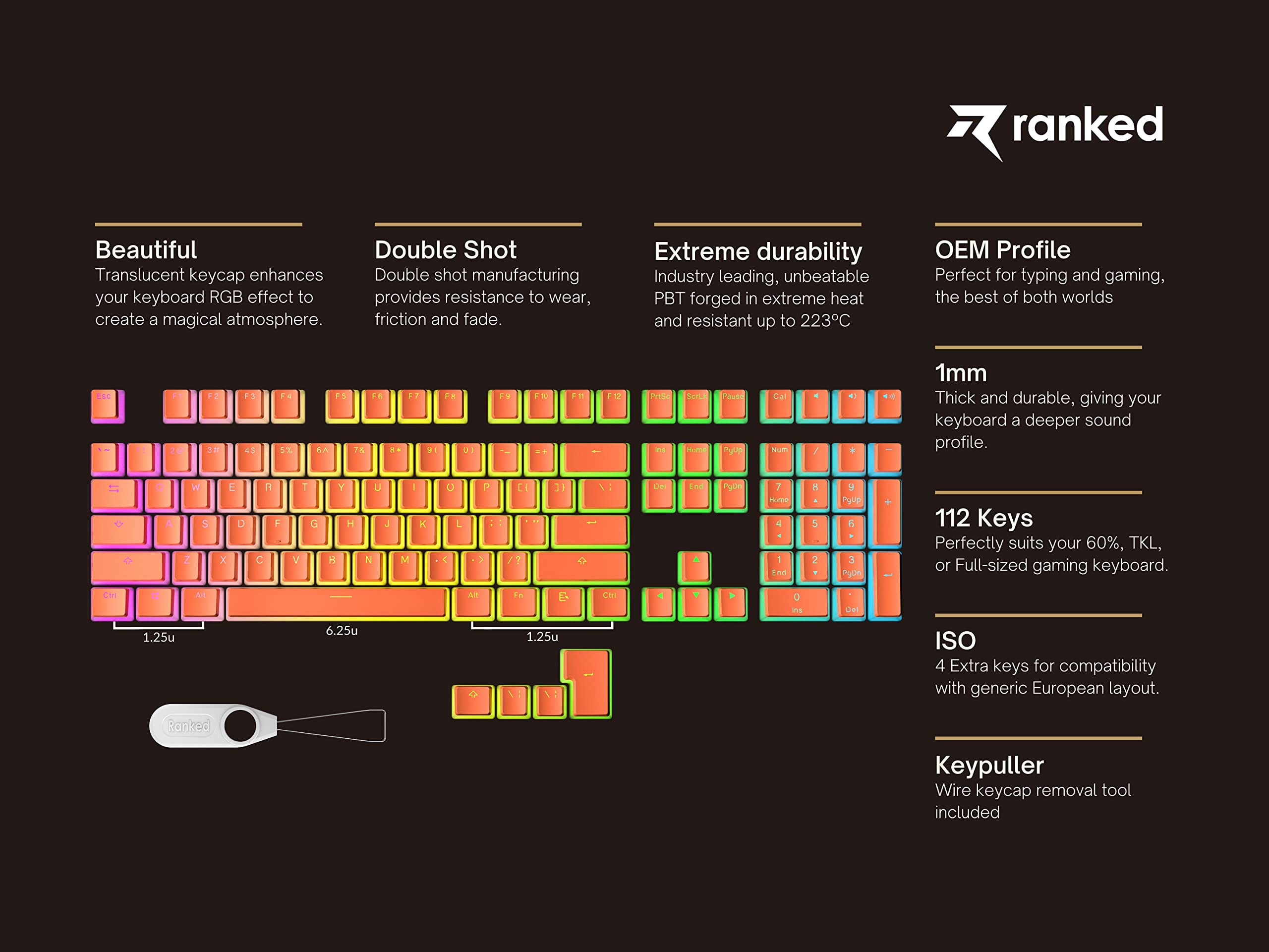 Ranked Pudding PBT Keycaps, Coral, 112 Keys - Image 2