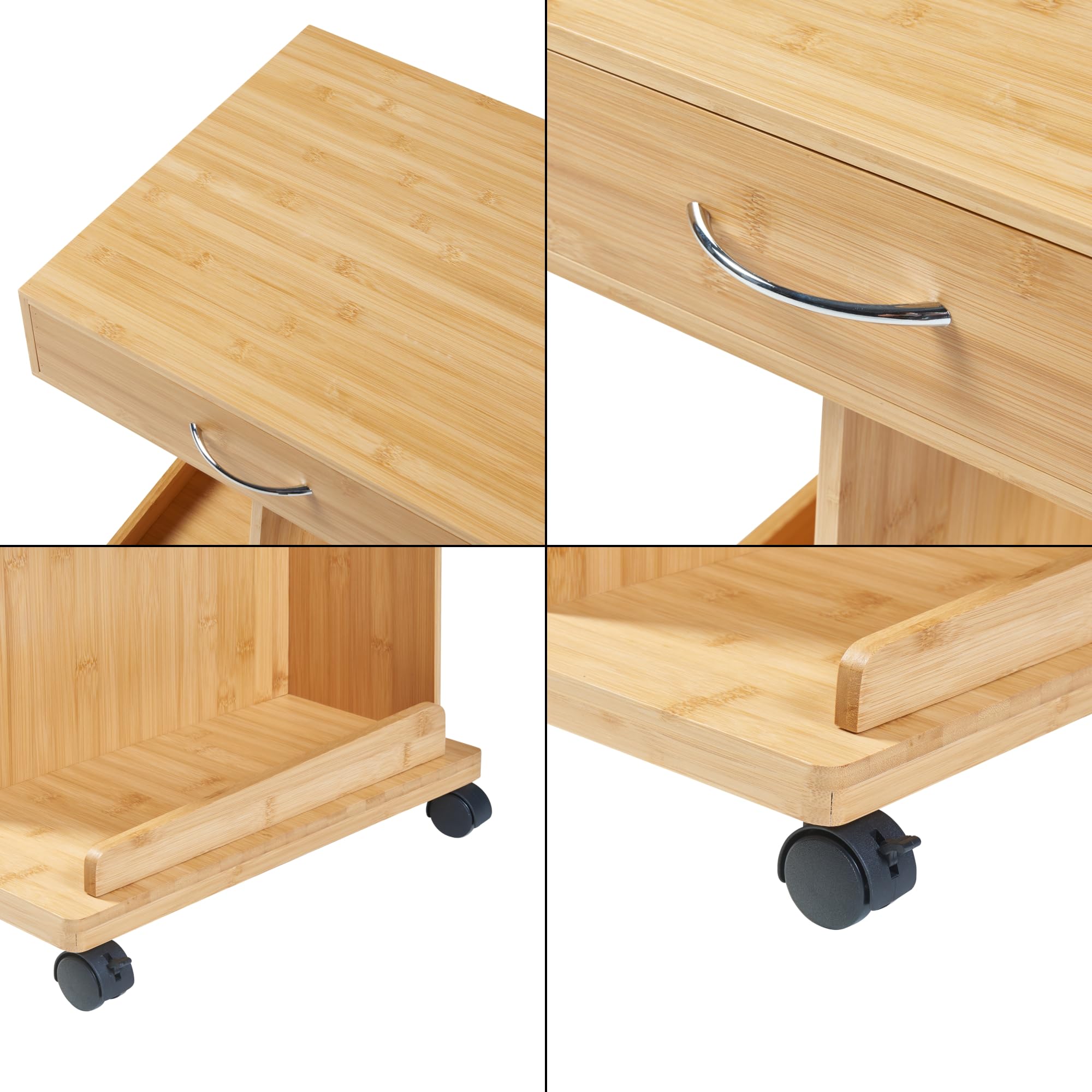[en.casa] Beistelltisch mit Rollen Jokkmokk Rolltisch Abstelltisch mit Schublade Bambus Nachttisch auf Rollen 56,5 x 43 x 43 cm Wohnzimmertisch Sofatisch
