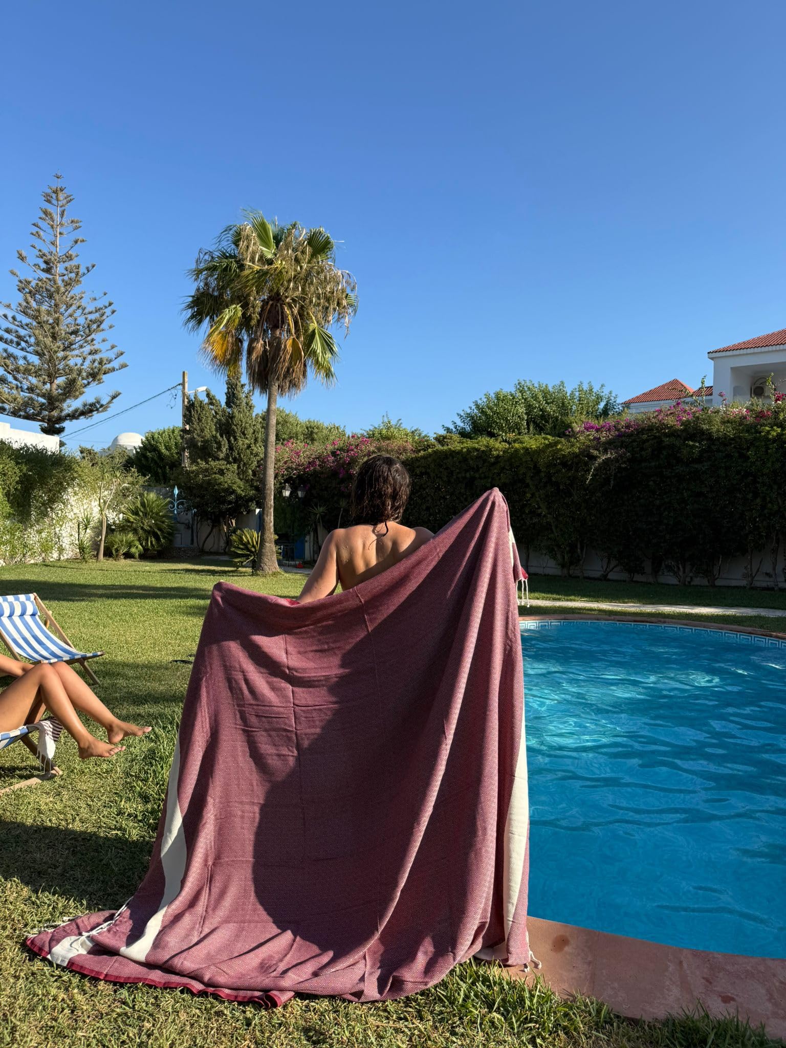 XXL Strandtuch, 200 x 200 cm, Baumwolle, Fouta-Stil, Stranddecke & Picknickdecke, Sandfrei, Schnell Trocknend (Rot, 200 x 200 cm)