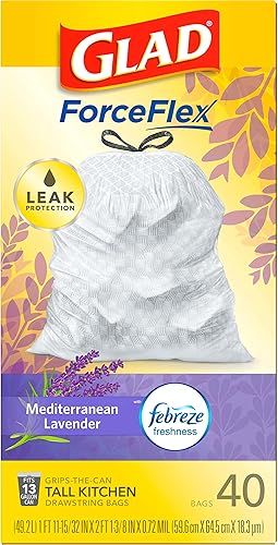 Miniatura 10 de Glad ForceFlex - Bolsas de basura altas con cordón, bolsas de basura blancas de 13 galones para basura de cocina alta, lavanda mediterránea con