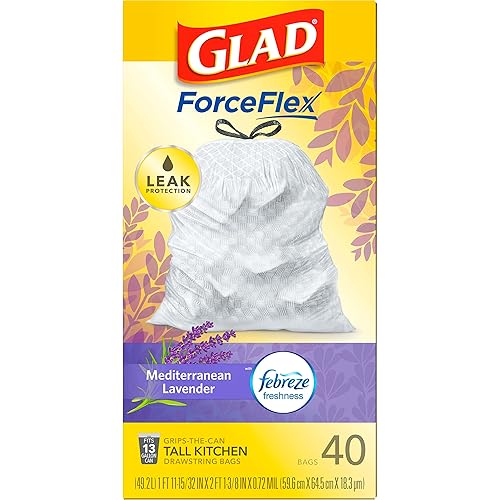 Miniatura 10 de Glad ForceFlex - Bolsas de basura altas con cordón, bolsas de basura blancas de 13 galones para basura de cocina alta, lavanda mediterránea con