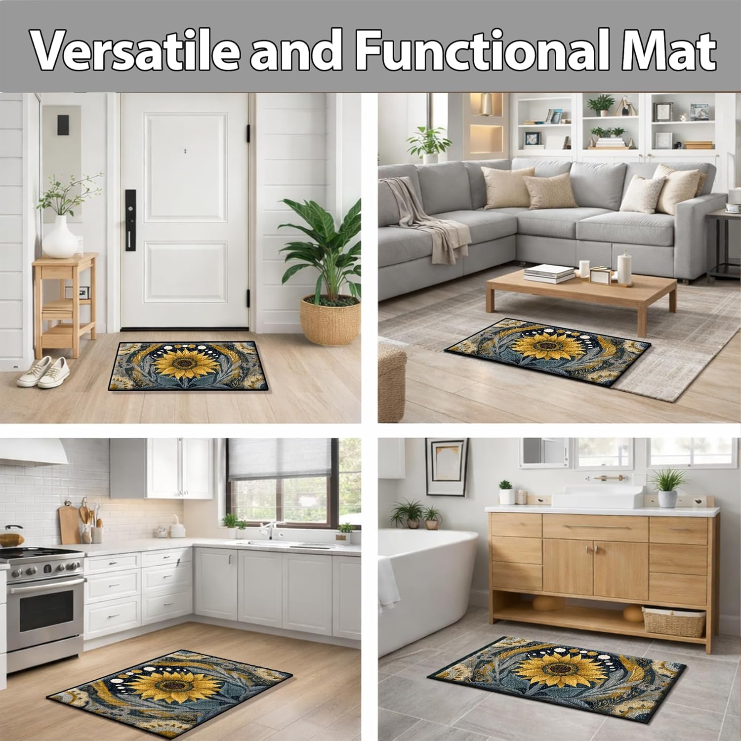 NYZE Sunflower Rug Welcome Door Mat Soft Non-Slip Floor Mat Low Pile Throw Washable Entryway Area Rug for Bedroom, Bathroom, Kitchen, Front Door Entry (35.4'' x 23.6'')