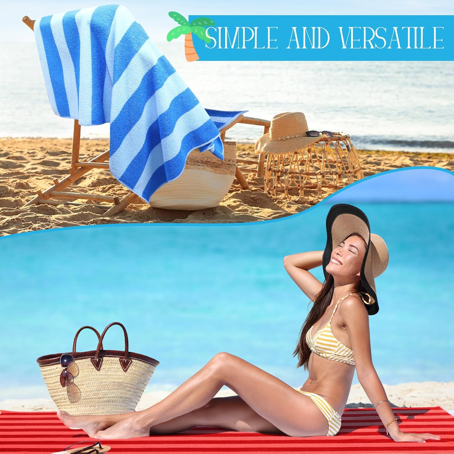 Peryiter 6 Pcs 72 x 36 Inch Oversized Beach Towels Set Quick Dry Pool Towels Absorbent Camping Travel Blankets Set for Women Men Bath Beach(Mixed Color,Fresh Stripe)