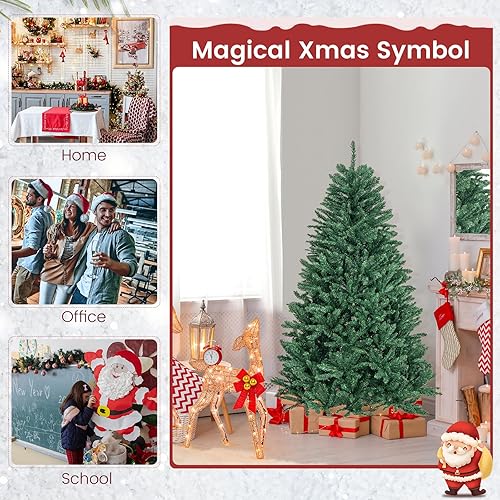 Miniatura 8 de GOFLAME Árbol de Navidad artificial de 6 pies, árbol de Navidad con bisagras con 1355 puntas de ramas de PVC y soporte de metal plegable, árbol de
