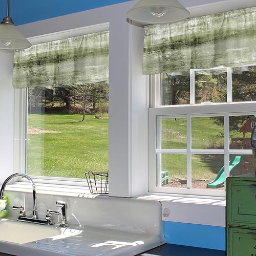 Miniatura 6 de Cortinas verdes de cocina, cenefas de arte abstracto para ventanas, cenefas de tratamiento de ventanas de granja, cenefas cortas con bolsillo para