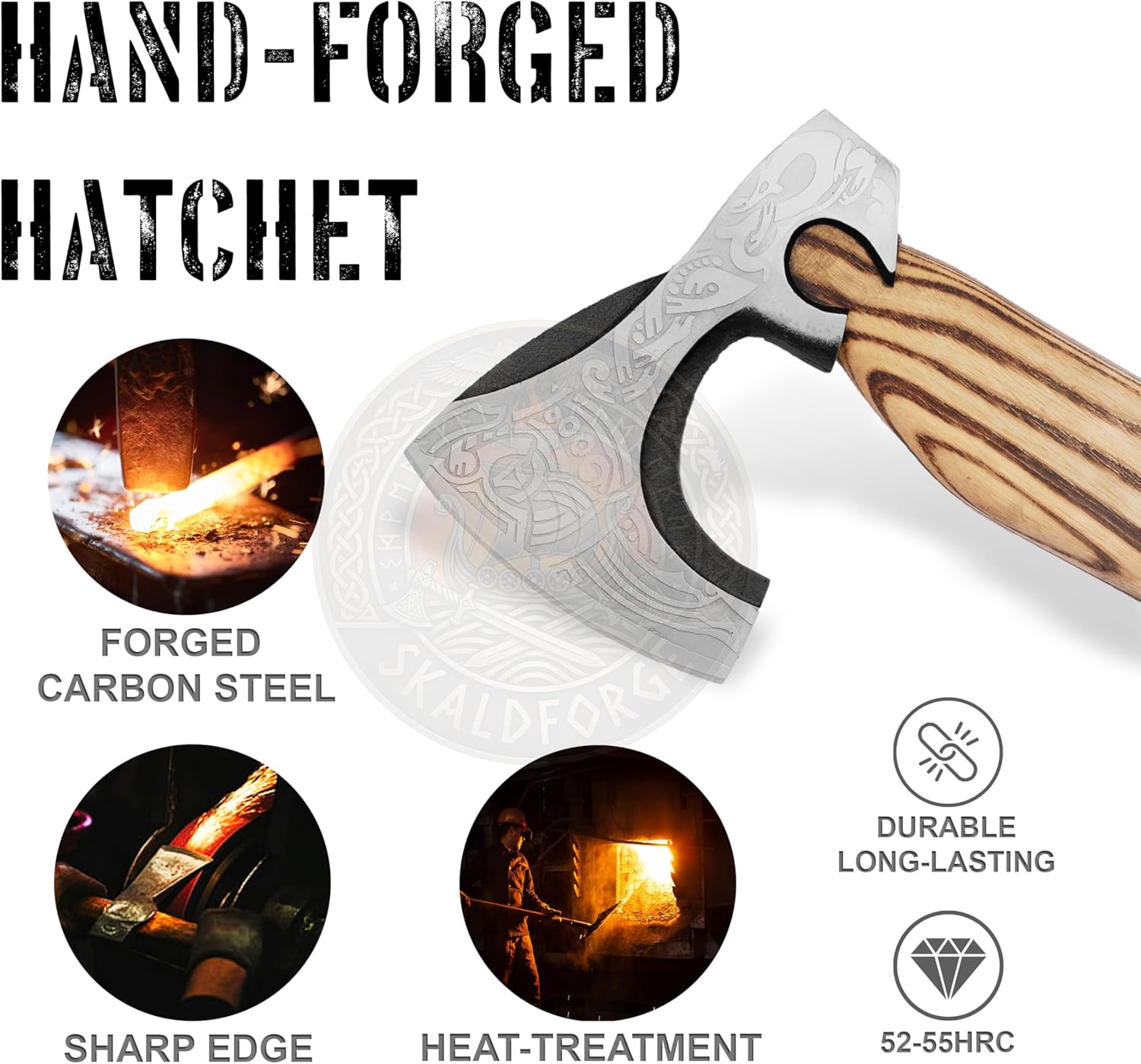 Custom Forged Carbon Steel Viking Style Bearded Axe - Real Hatchet, Throwing & Camping Axe with Leather Wrap Best Gift for Anniversary, Valentine's Day, Birthday with Leather Sheath