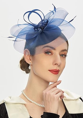 Miniatura 2 de Cizoe Tocado Kentucky Derby para mujer, sombrero de fiesta de té, de malla, con plumas florales, para el cabello, tocado para boda y cóctel