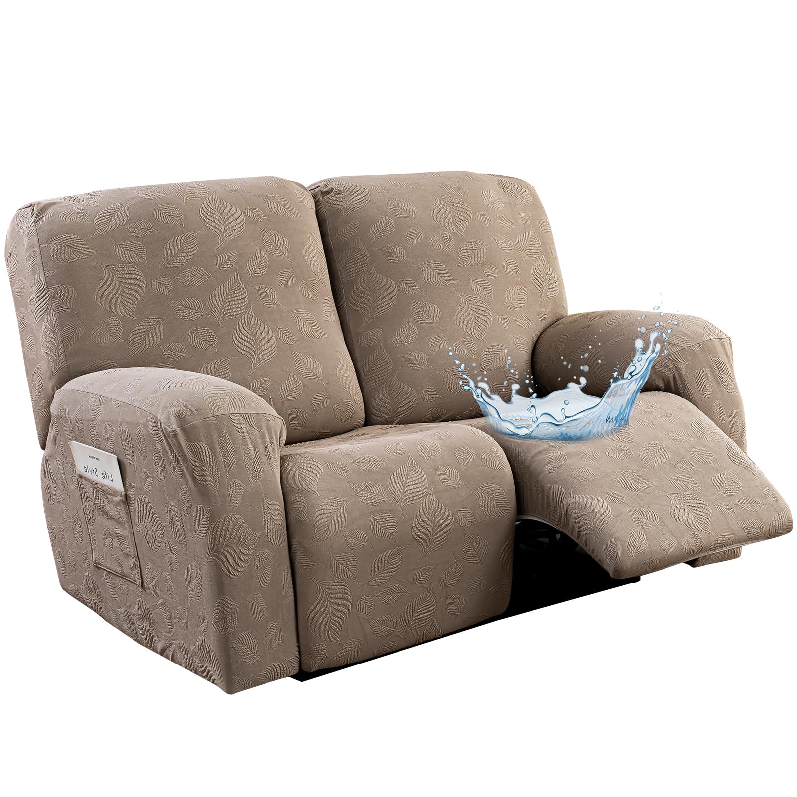 Photo 1 of Gennia Recliner Loveseat Cover 4 Pieces, Waterproof Stretch Recliner Sofa Covers 2 Seater with Pockets Reclining Couch Slipcover Furniture Protector for Kis, Pets (Taupe)
