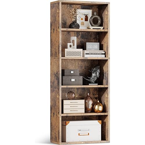Casaottima 5-Tier Open Bookshelf and Bookcase, Floor Standing Display Storage Shelves for Living Room, Tall Book Shelf for Bedroom, Home Office, Dining Room, Vintage