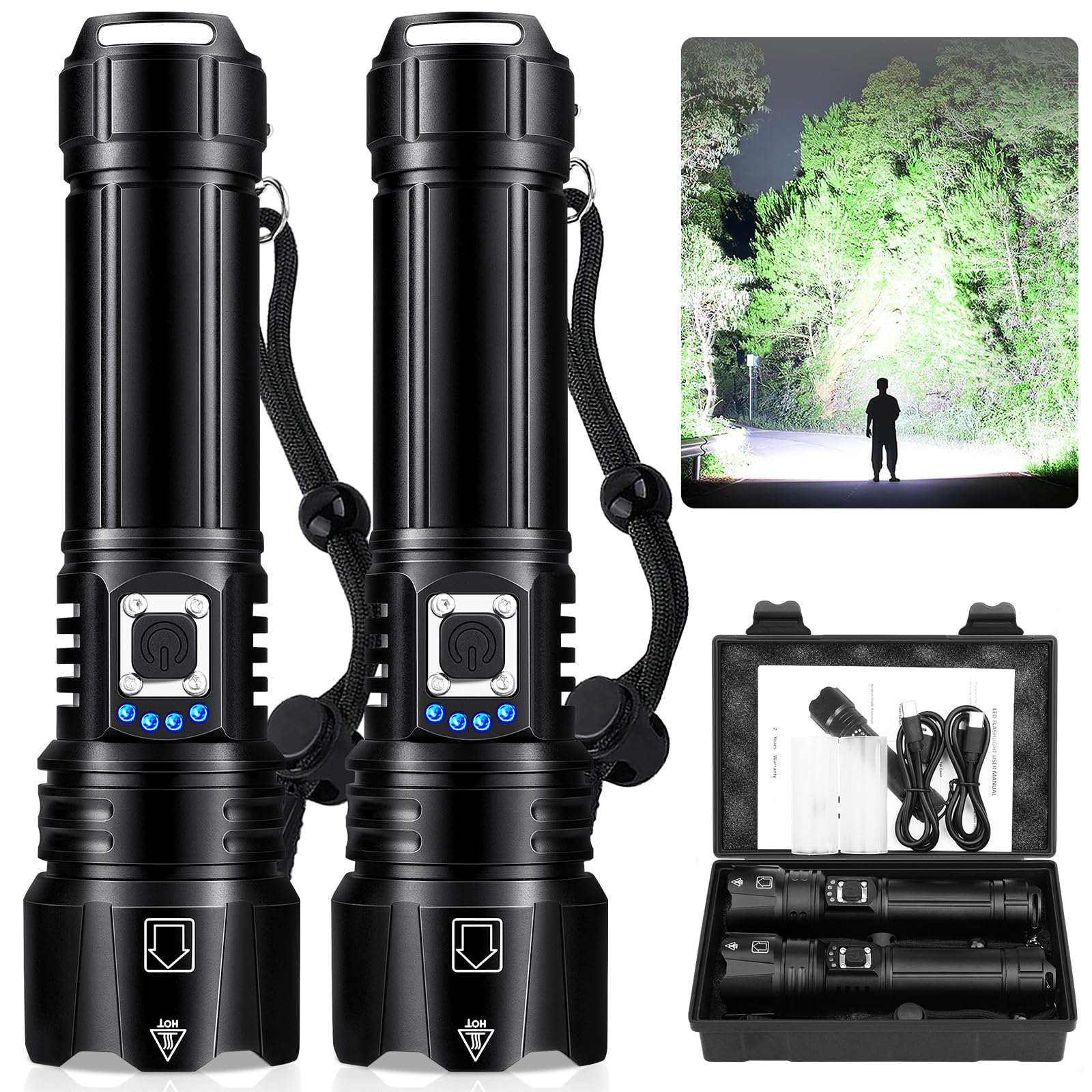 CinlinsoFlashlights High Lumens Rechargeable, 990,000 Lumens Super Bright LED Flashlight with 5 Modes, Waterproof Powerful Flash Light Multifunctional Flashlights for Home Emerge∩cies Camping