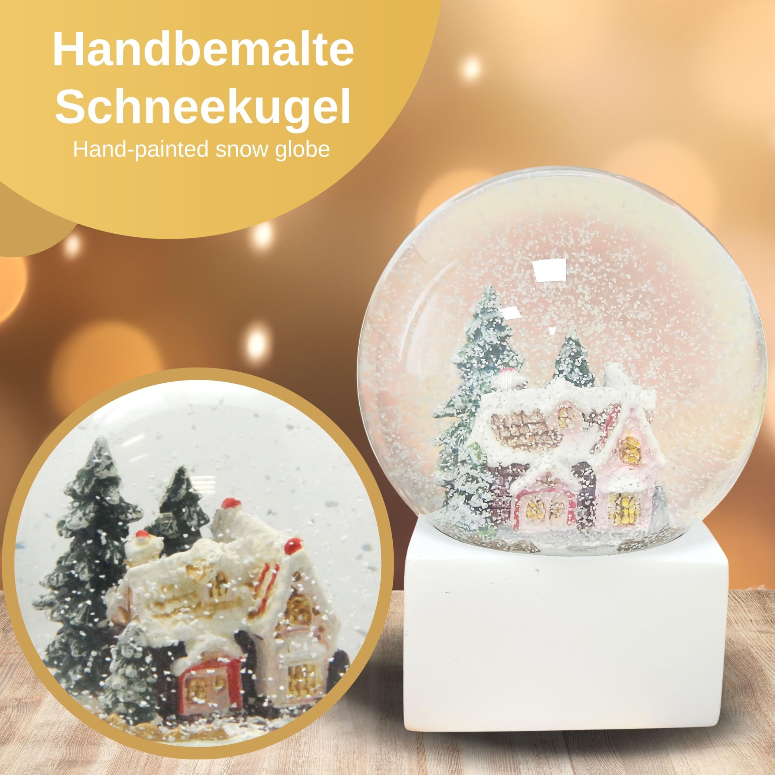 Schneekugel Zuckerbäckerhaus, Sockel weiß eck, Pure-Line, Durchmesser 100mm Schüttelkugel, 20128