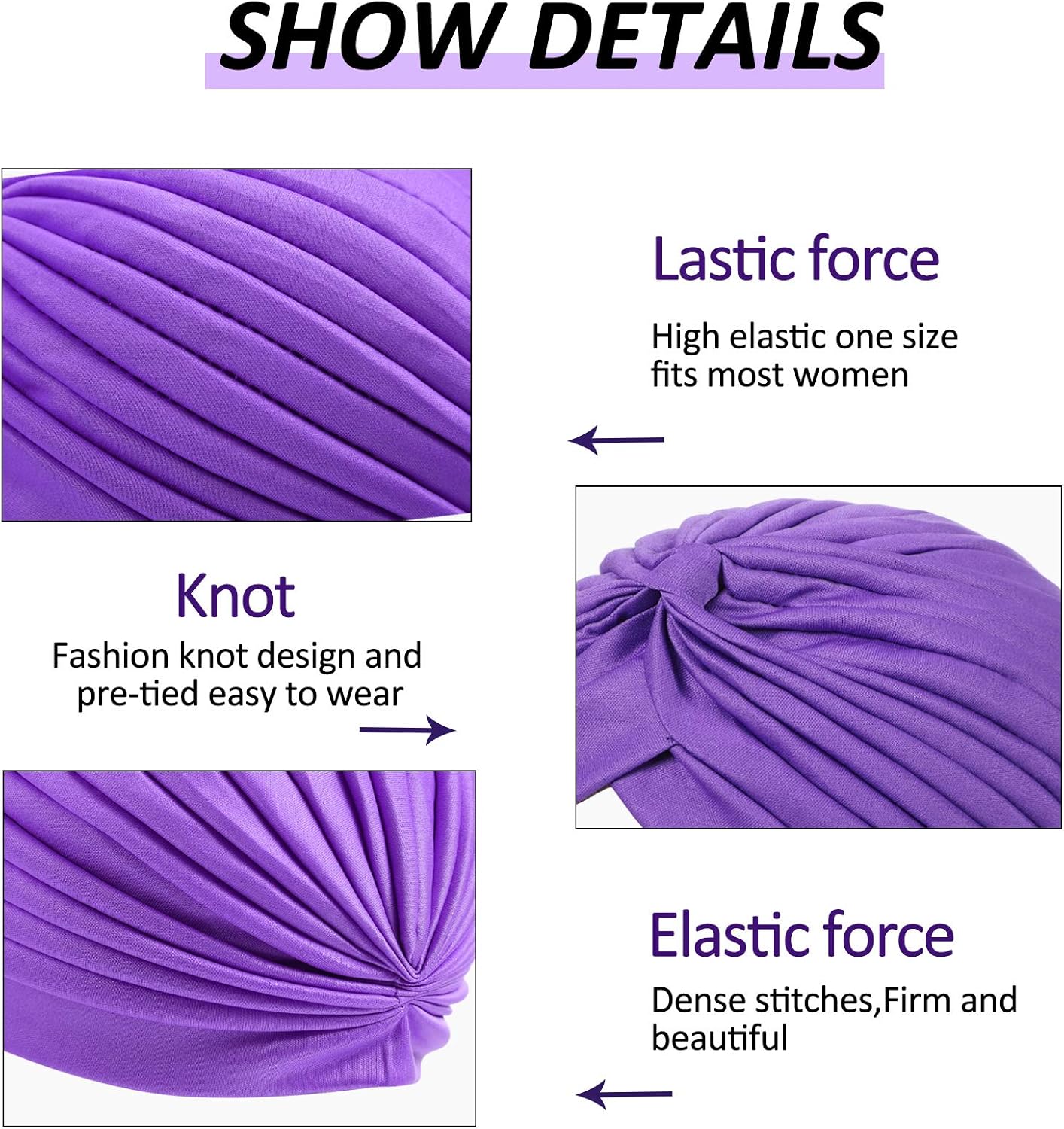 10 Pieces Stretch Caps for Women Polyester Turbans Head Bennie Cover India's Hat Twisted Headwrap Assorted Colors - Image 3