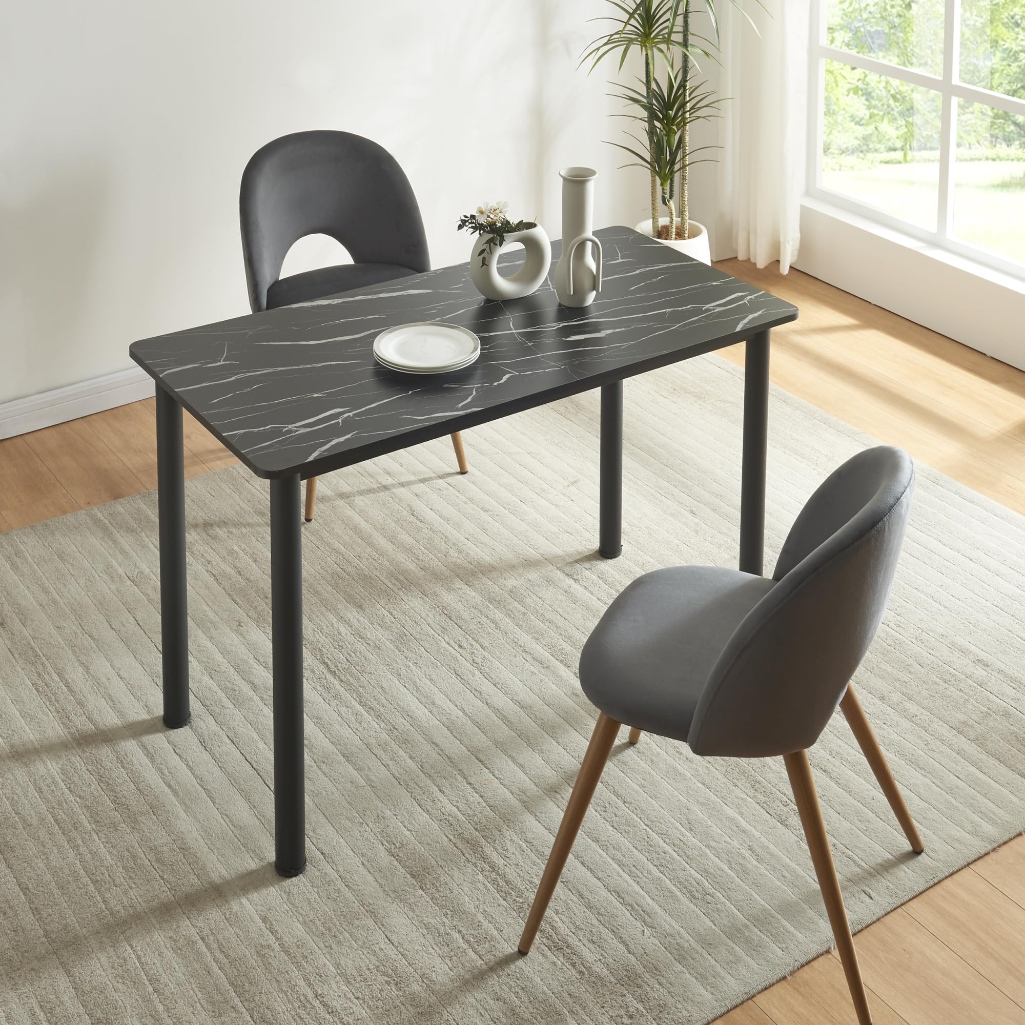 [en.casa] Esstisch Tammela Küchentisch für 4 Personen 120 x 60 cm Esszimmertisch rechteckige Tischplatte Stahlbeine Marmoroptik, schwarz