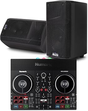 Numark Party Mix Live DJ Controller and ALTO TX408 Powered PA Speakers Pair for Live Music, DJ sets, Events, Music production