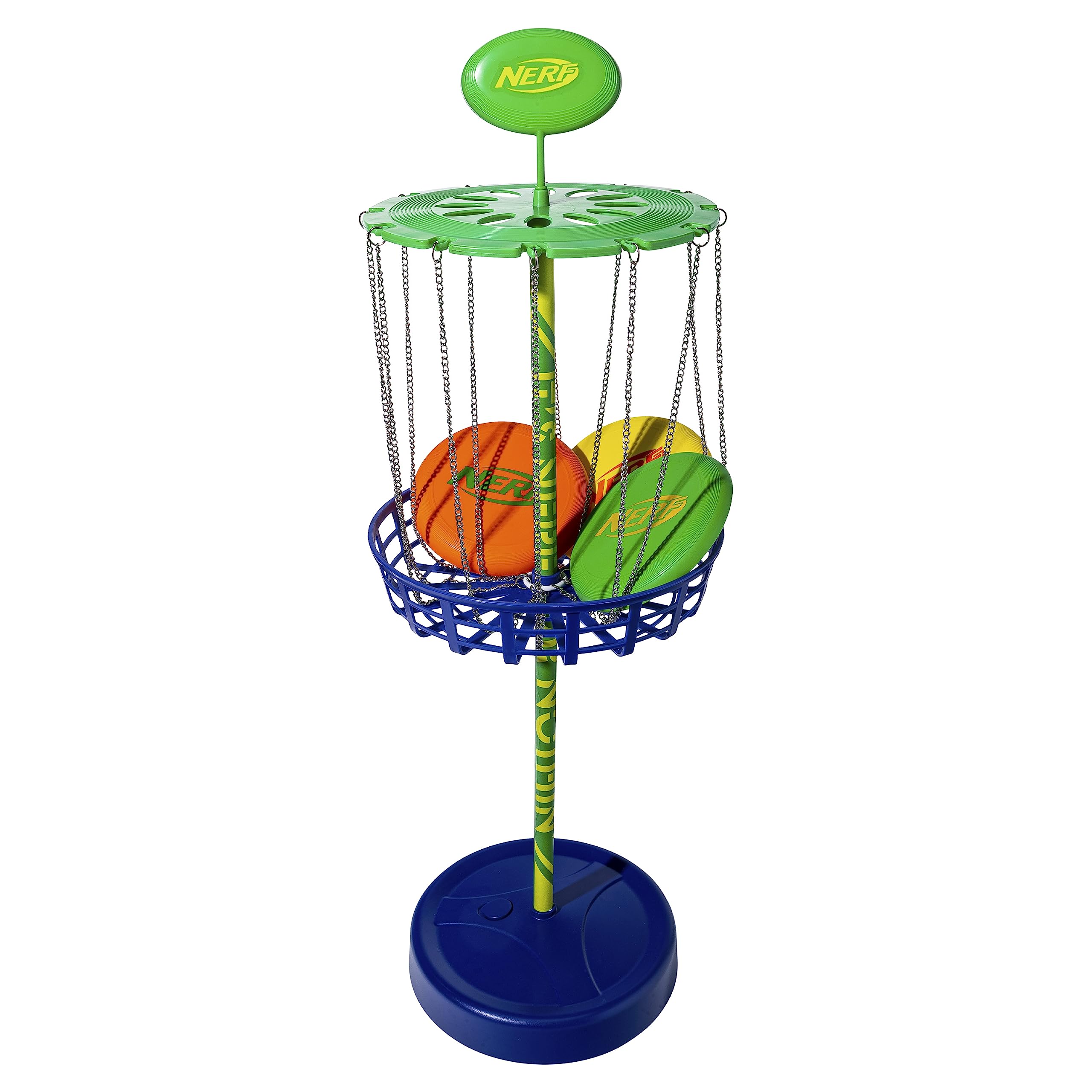 NerfDisc Golf Starter Set - Mini Disc Golf Discs + Disc Golf Basket Set - Complete Portable Disc Golf Set with Discs for Backyard + Beach - 3 Discs + Basket Target Included