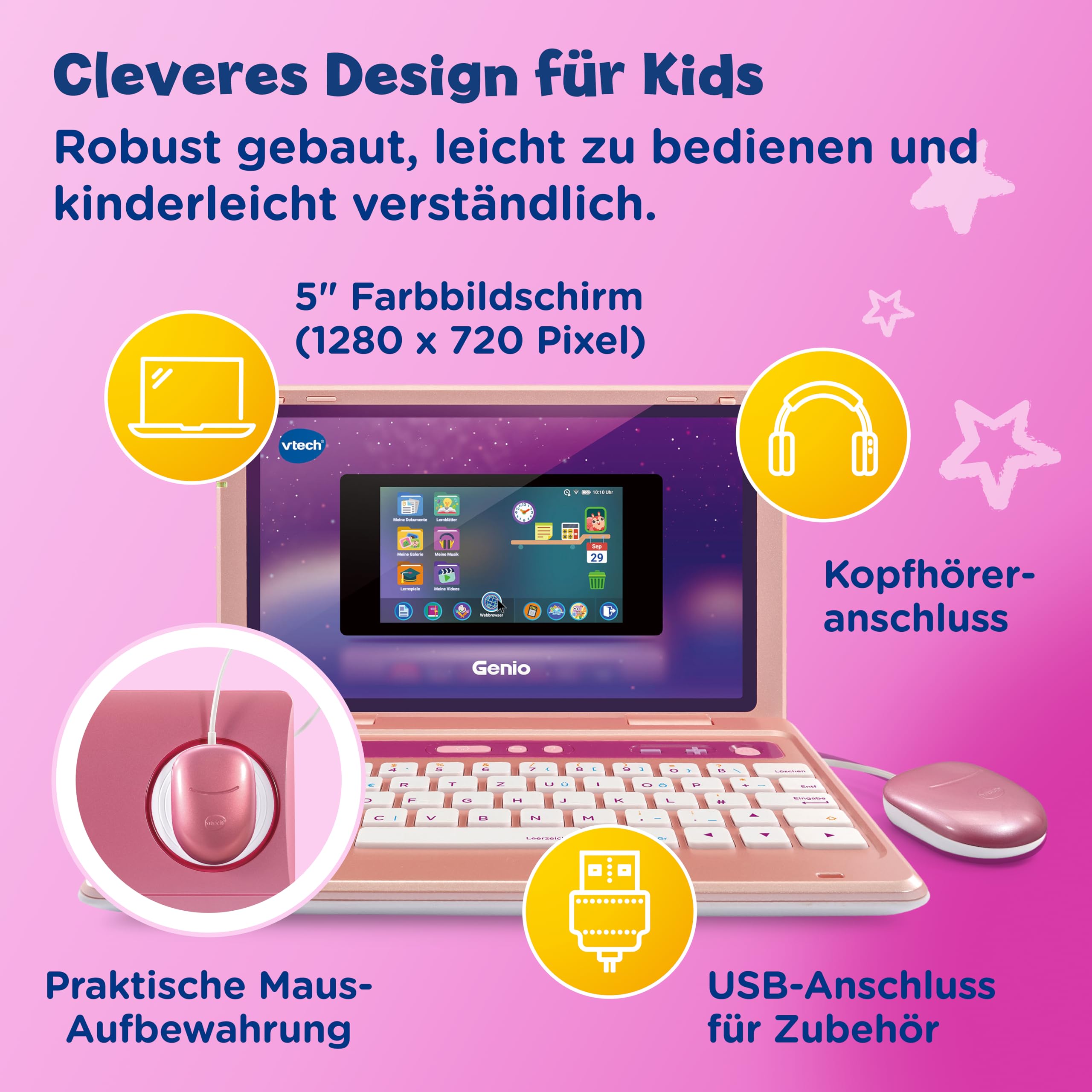 VTech Genio Laptop - Lerncomputer für Kinder 5-12 Jahre pink