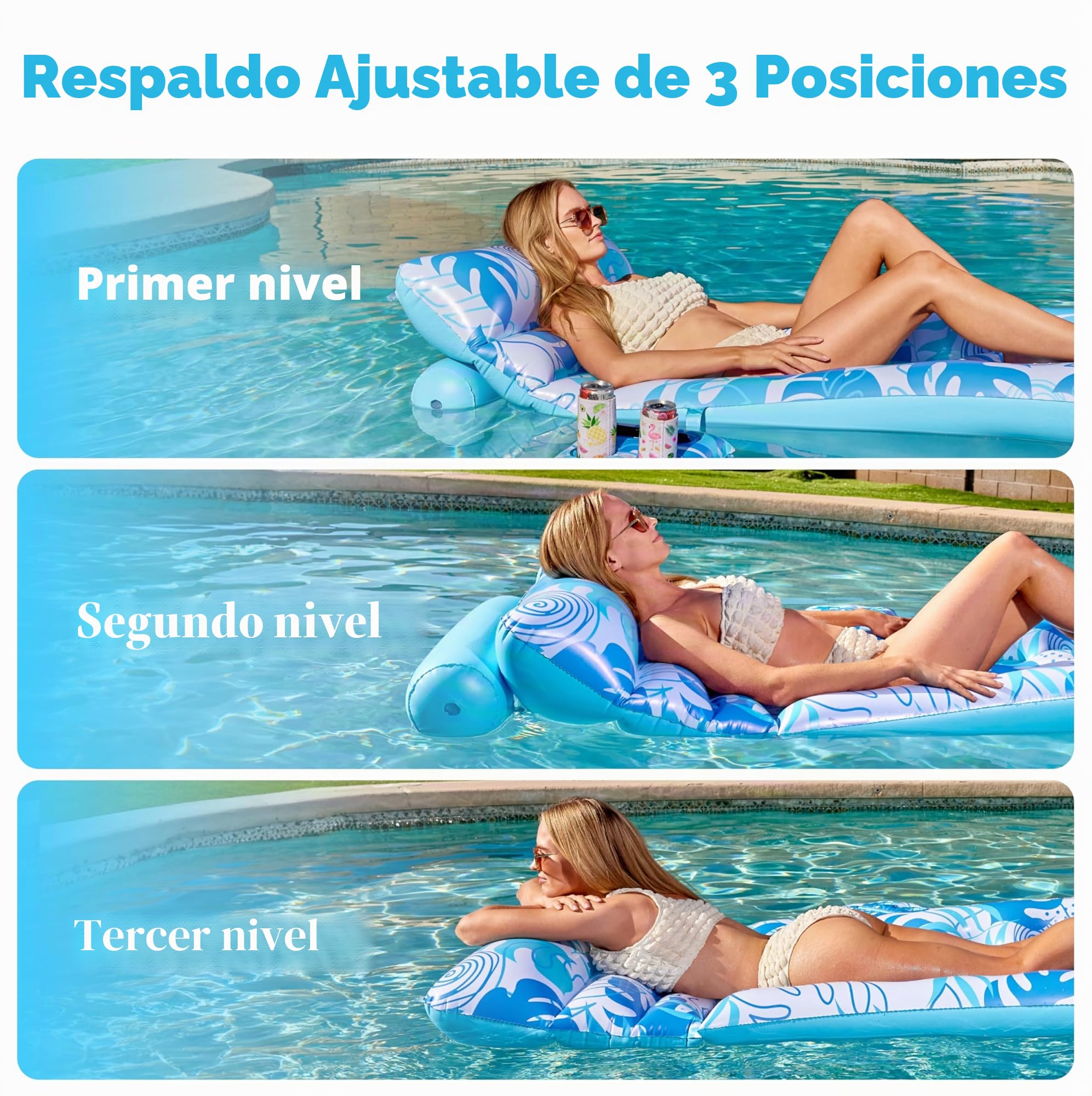 SLOOSH Flotador Inflable para Piscina para Adultos, Flotador Diseño de Hojas Tropicales, Silla Flotante con Respaldo Ajustable, Portavasos, Flotador para Tomar el Sol en la Piscina, Playa o Lago