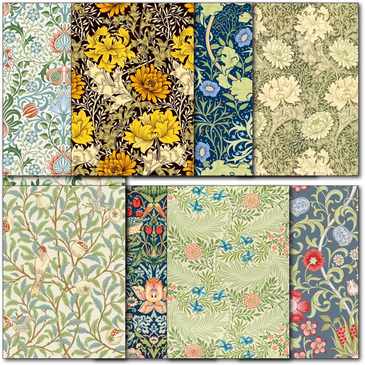 Doodlecards Pack 10 Mixed William Morris Design Blank Cards. Multipack Ideal for Thank You, Birthday and Notecards. 100% Recyclable. Made in The UK.
