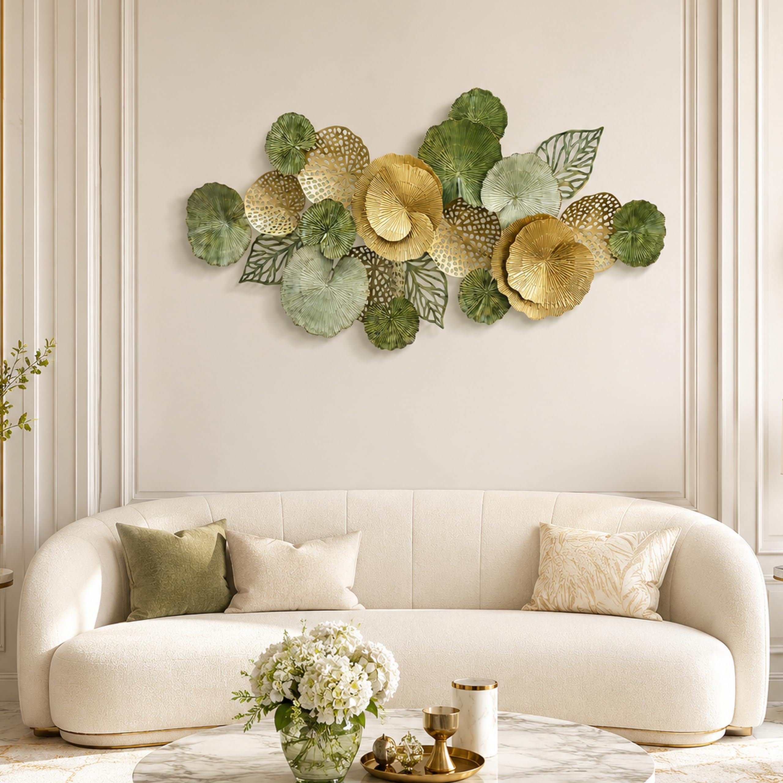 Wanddeko Metall fürs Wohnzimmer,Abstraktes 3D Naturdesign,138×68cm