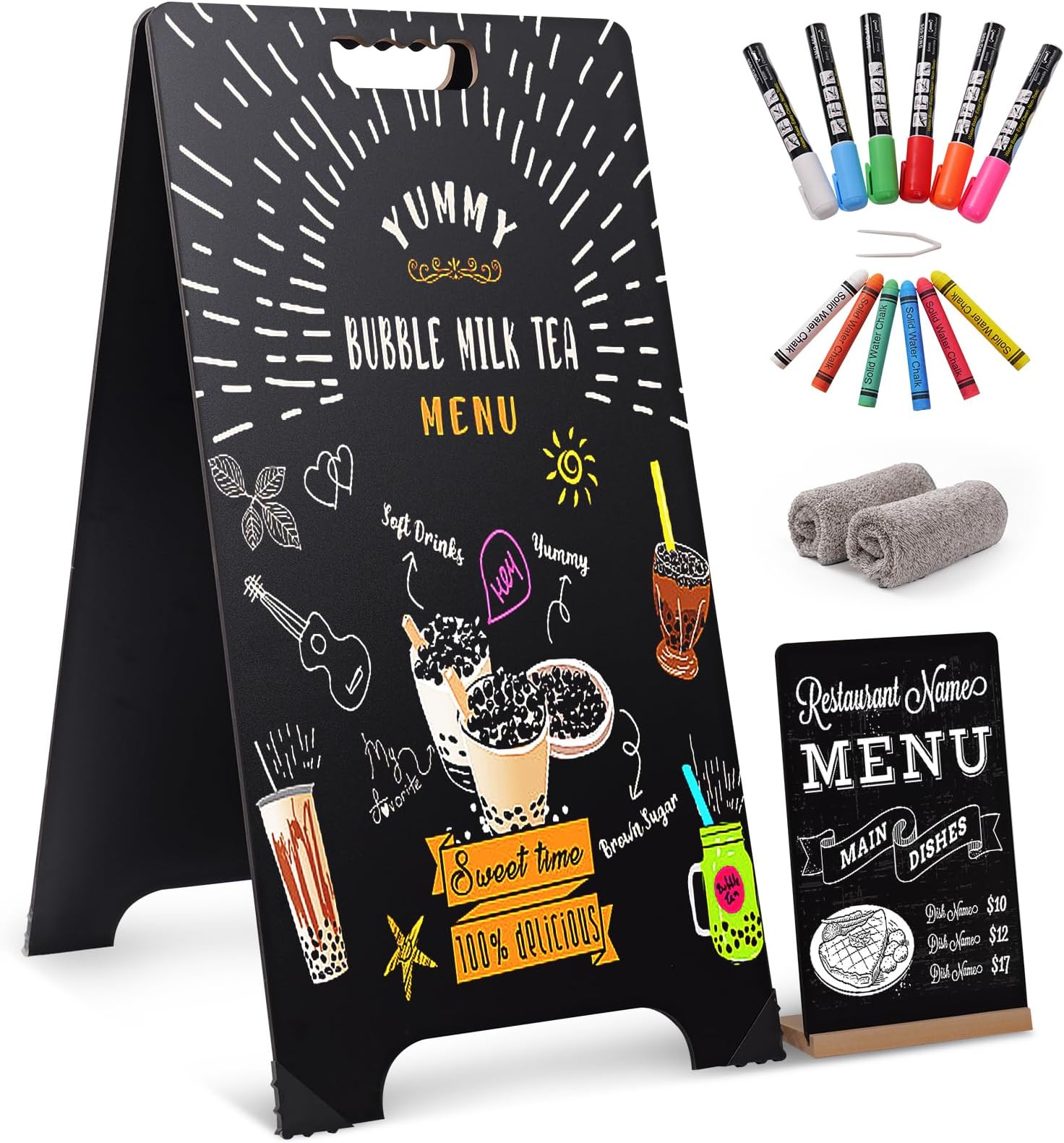16x32 Double-Sided A-Frame Chalkboard Sign with 8x12 Chalkboard, Liquid & Solid Chalk Markers, Wedding & Event Signage