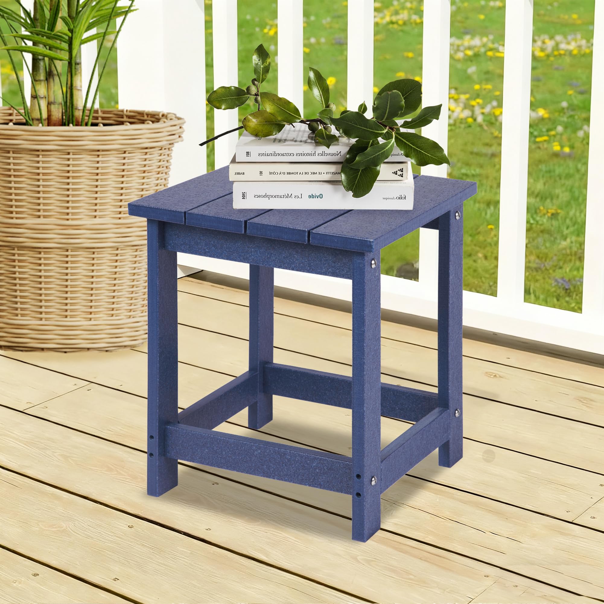Miereirl Adirondack Beistelltisch Aus HDPE – Witterungsbeständiger Außentisch Mit 2 Regalen, Blau (41,9x33x43,9 Cm)