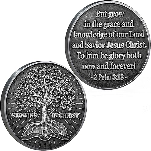 Creciendo en Cristo Cristiano Challenge Moneda Versículo de la Biblia Regalo Ficha de bolsillo Recordatorio de fuerza (moneda individual)