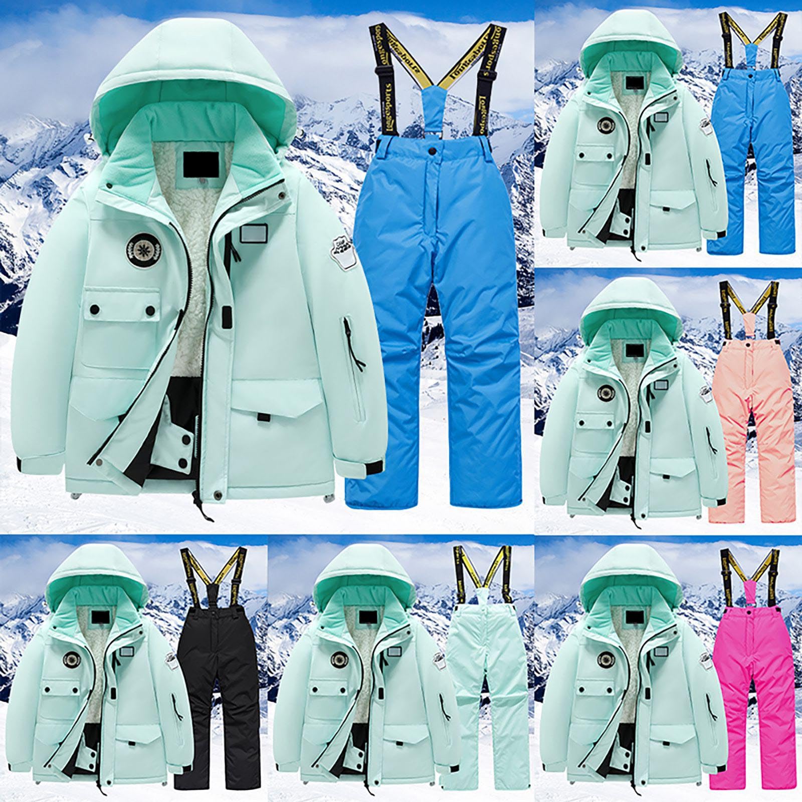 Kinder Skianzug 2tlg Skijacke mit Kapuze + Skihose Winddicht Wasserdicht Schneeanzug Jungen Atmungsaktiv Skianzüge Mädchen
