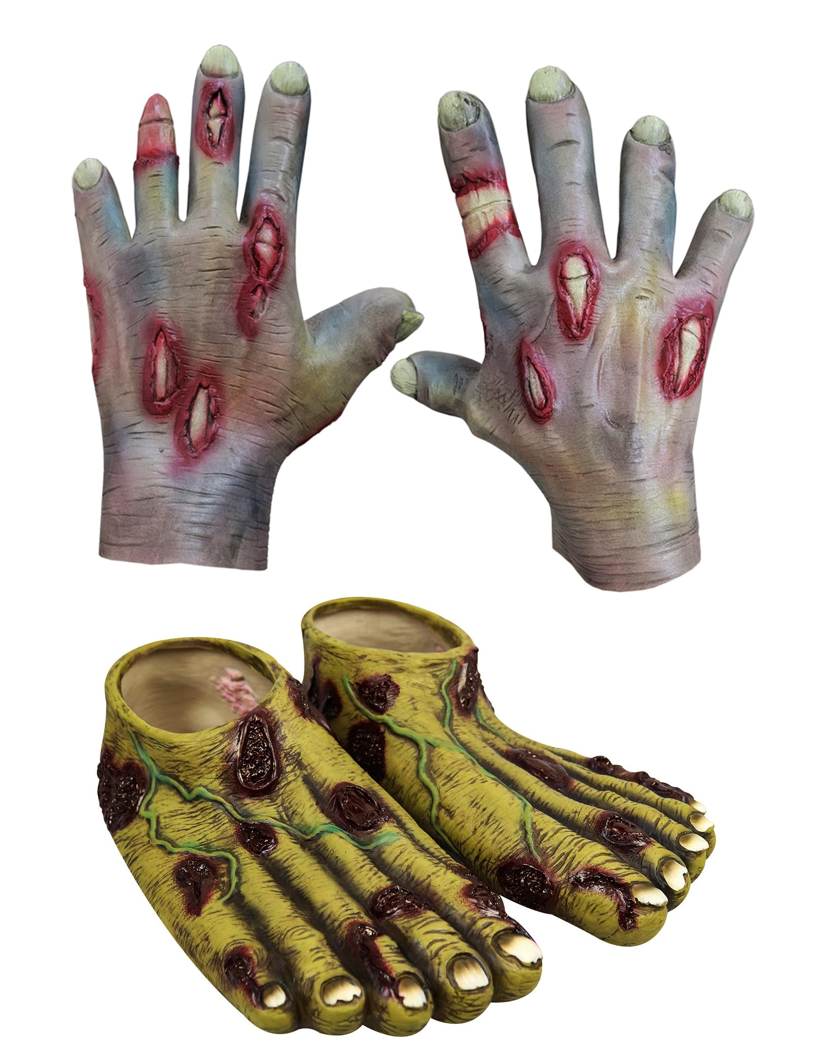 Young Wolf Unisex Skin Tone Pair Of Adult Zombie Ghoulish Flesh Zombie Latex Zombie Gloves Hands And Feet For Halloween Party And Cosplay