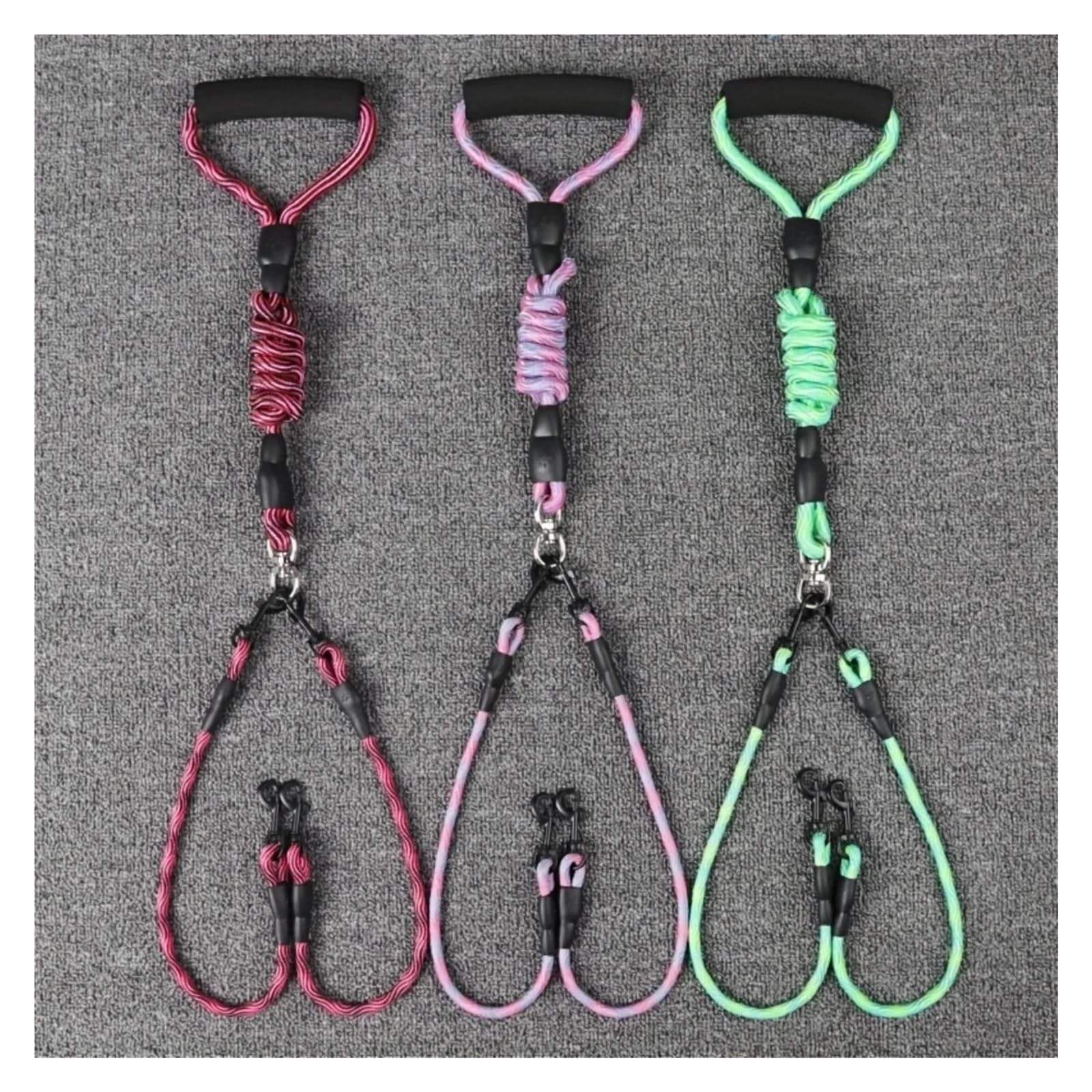 Laisse for Chien à Double tête, Motif ondulé, Anti-enroulement, détachable, Une traînée, Deux Cordes de Traction for Animaux Compagnie(Pink,E-1pcs)