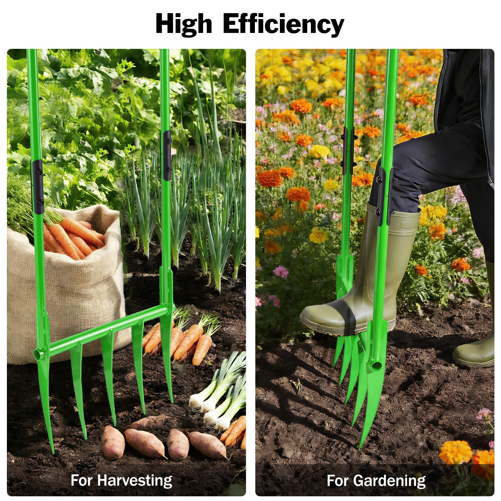 Forcone a 5 denti in acciaio, forcella larga 48,3 cm, resistente, con impugnature antiscivolo e design staccabile per giardinaggio, coltivazione agricola e allentamento del suolo