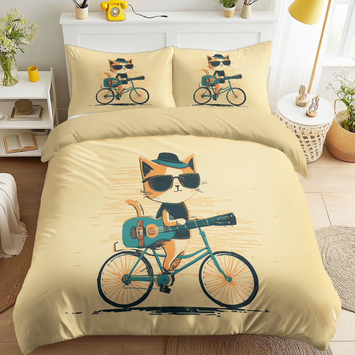 Housse de couette chat guitare 240x260 style retro amusant