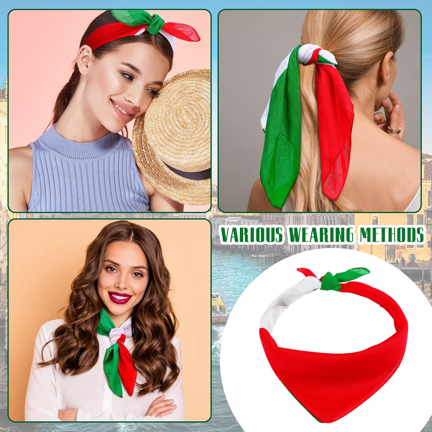 12 Pcs Italian Flag Bandana for Women 100% Cotton Scarf Square Head Hair Neck Scarf Headscarf Wraps for Wristband Decorative Bags Fashion Accessories - Image 5