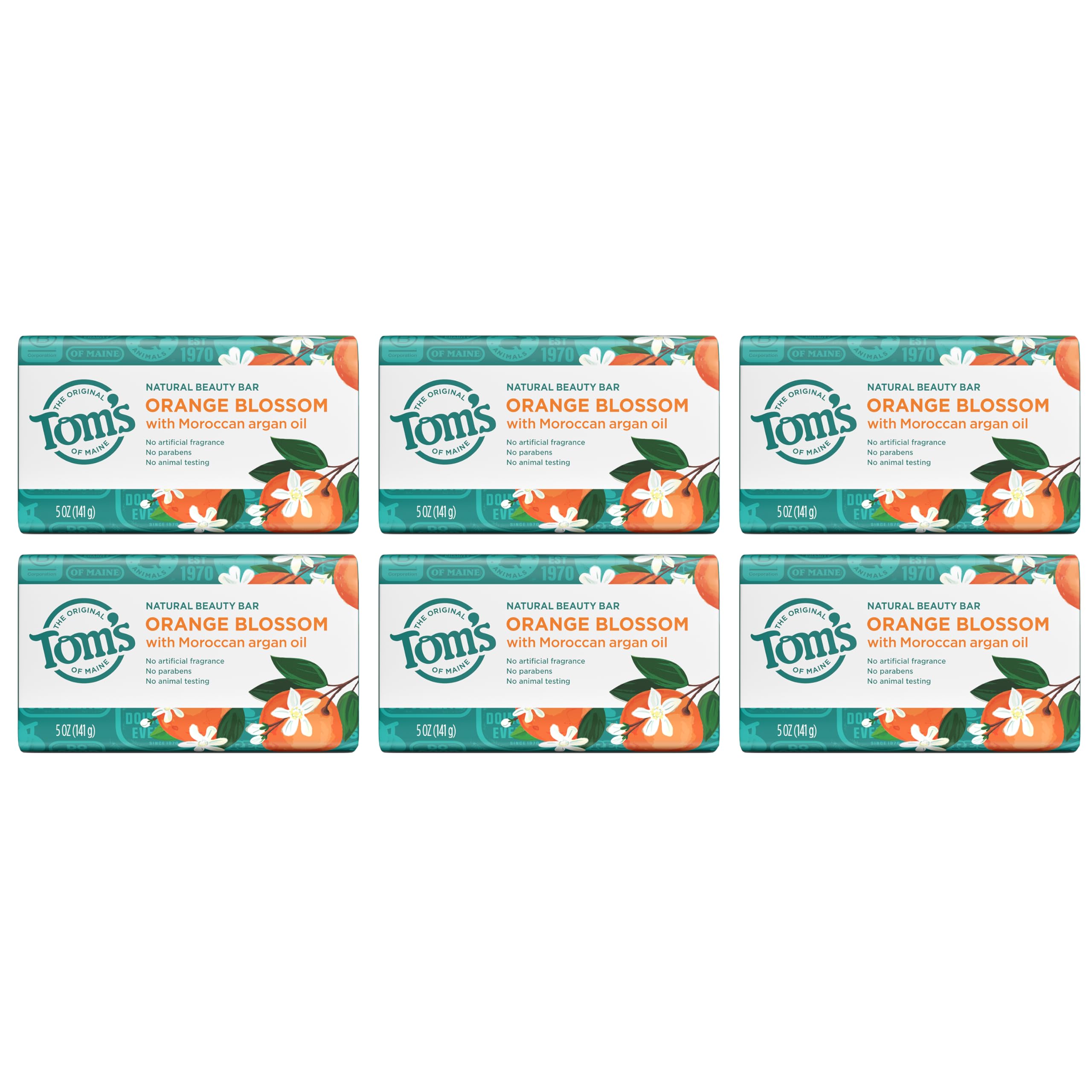 Tom's of Maine - Jabón de belleza natural con aceite de argán marroquí, barra de belleza naranja, 5 oz, 6 unidades