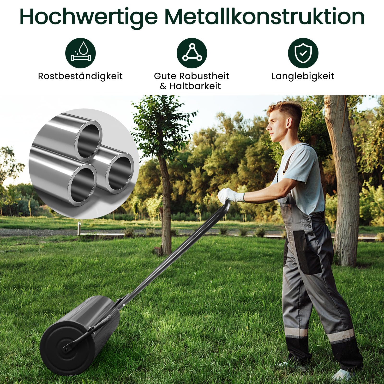 GOPLUS Tuinwals 63L, 90cm Tuinwals met vuilafstotende functie, handwals