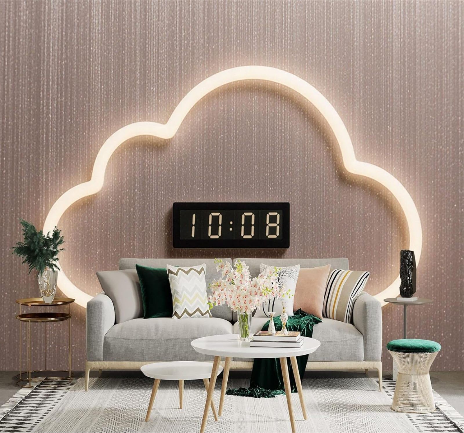 3D Carta da Parati Minimalista Creativo A Forma Di Nuvola Luminosa Orologio