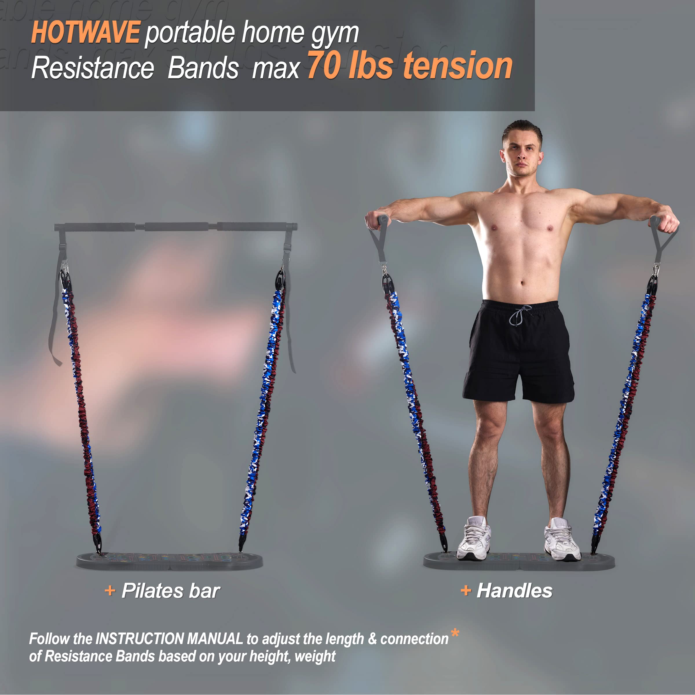 Barra Com Faixas De Resistência HOTWAVE - Kit Exercícios Em Casa - Agachamento, Supino, Abdominais
